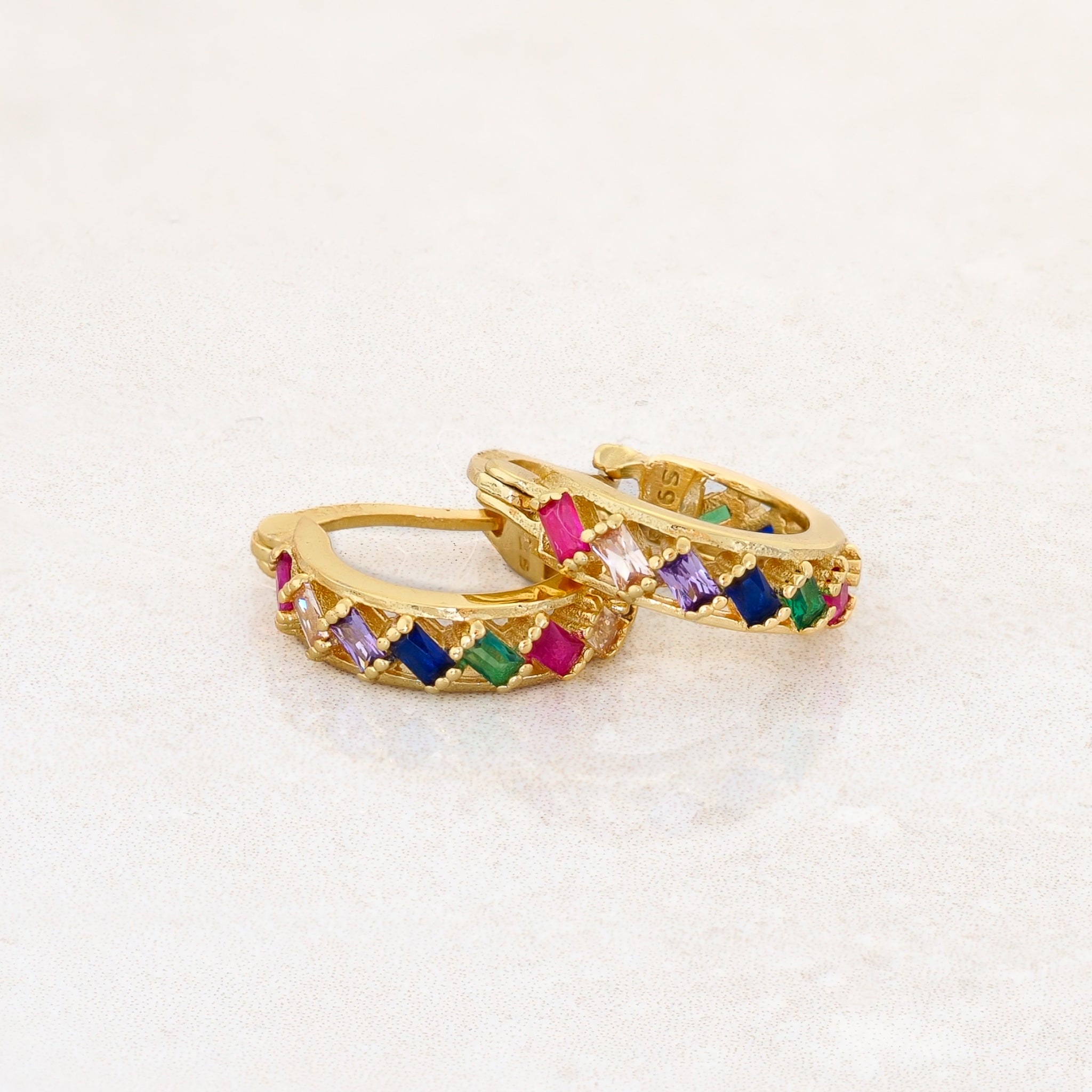 Rainbow Pride baguette hoop Earrings LGBT jewelry, side