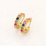 Rainbow Pride baguette hoop Earrings LGBT jewelry, right close