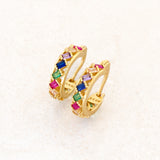 Rainbow Pride baguette hoop Earrings LGBT jewelry, right close