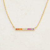 Lesbian line necklace featuring colours of the lesbian flag, front angle