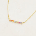 Lesbian line necklace featuring colours of the lesbian flag, right angle