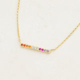 Lesbian line necklace featuring colours of the lesbian flag, right angle