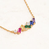 Rainbow Collision Necklace featuring rainbow colours from the LGBT pride flag, left