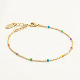 Rainbow gold bead bracelet pride jewelry, front