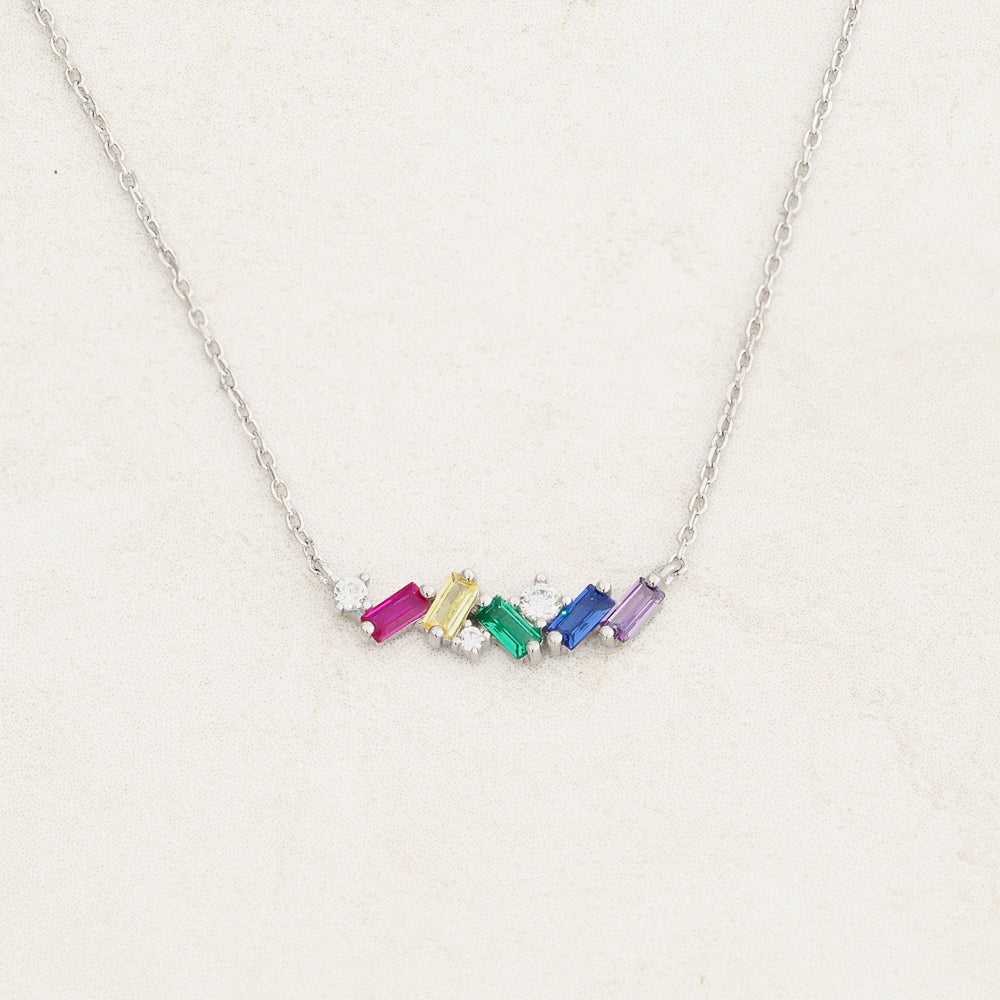 Rainbow Collision Necklace featuring rainbow colours from the LGBT pride flag, white gold