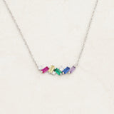 Rainbow Collision Necklace featuring rainbow colours from the LGBT pride flag, white gold
