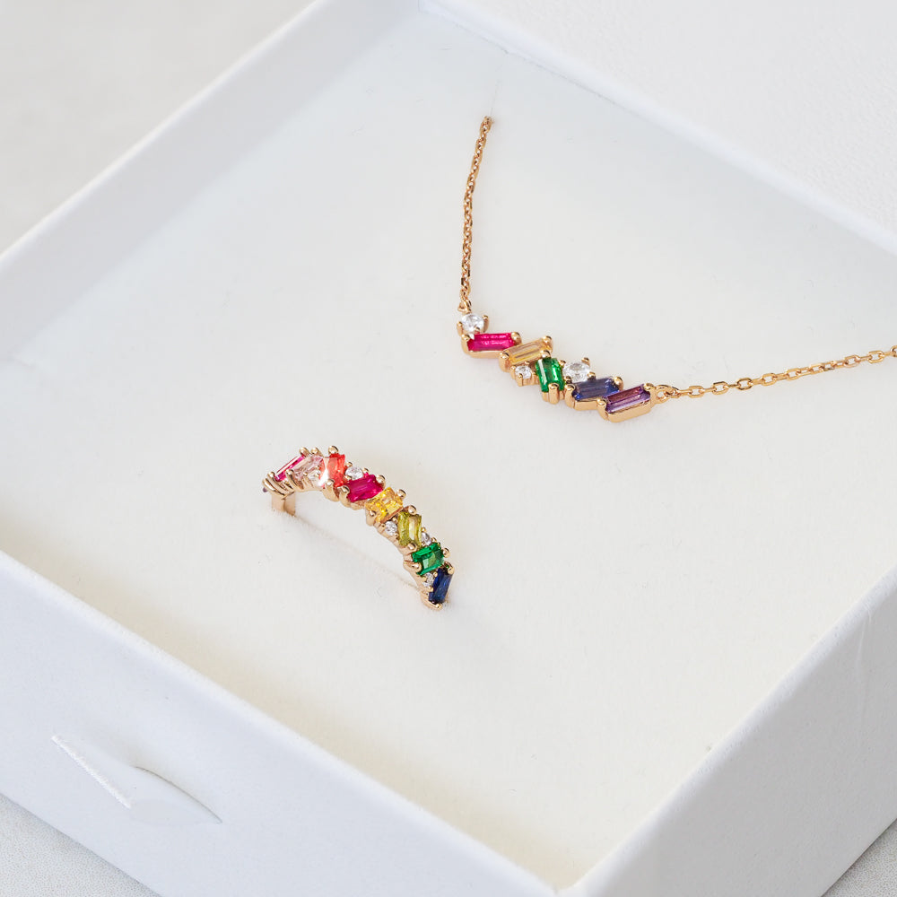 rainbow jewellery gift pack feature rainbow pride flag colours - close up