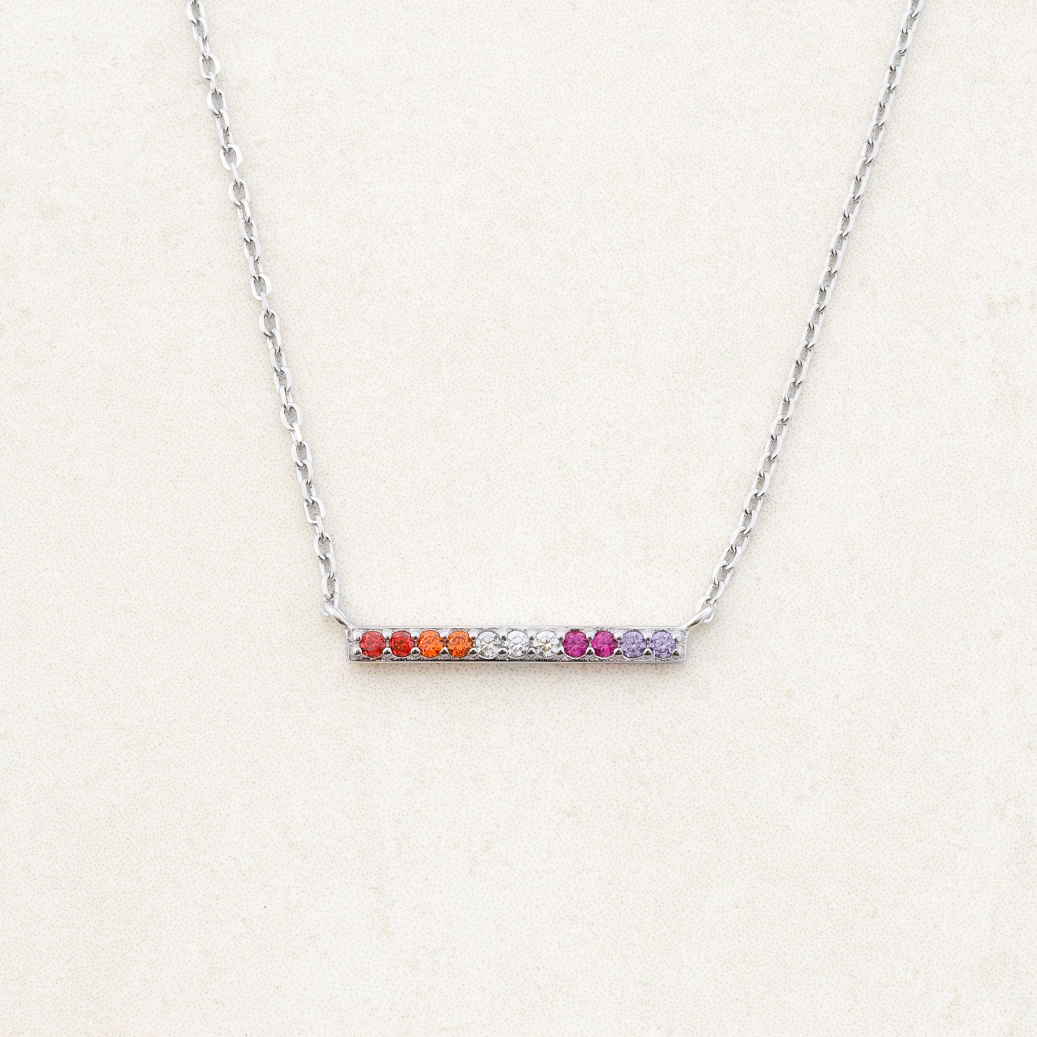 lesbian necklace with colours of lesbian flag in silver