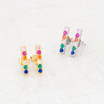 rainbow earrings, LGBT earrings, pride earrings, bar stud style, gold and silver