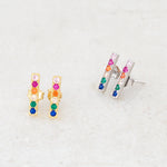 rainbow earrings, LGBT earrings, pride earrings, bar stud style, gold and silver right angle