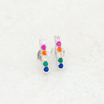 rainbow earrings, LGBT earrings, pride earrings, bar stud style, silver