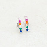rainbow earrings, LGBT earrings, pride earrings, bar stud style, silver