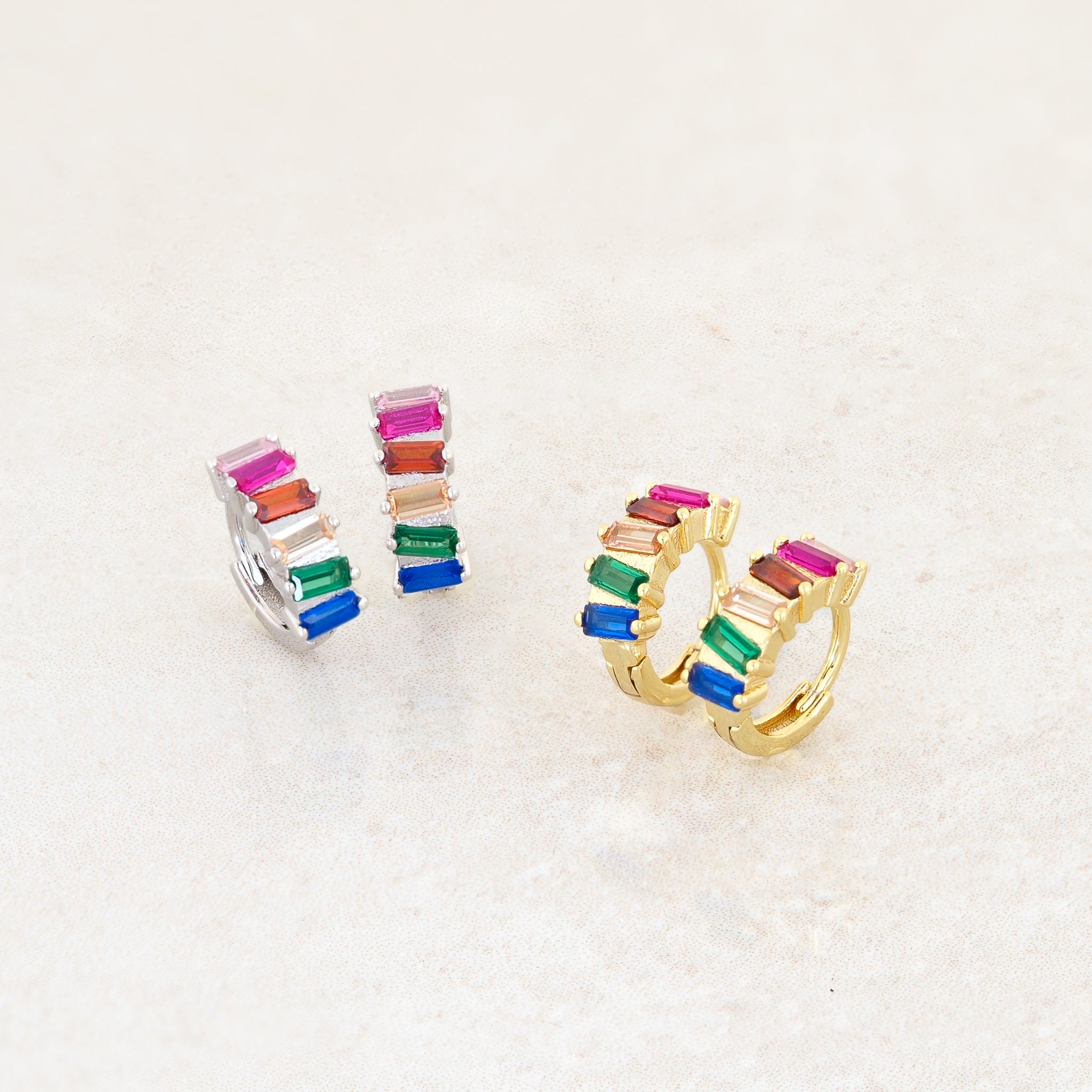 Rainbow Pride baguette huggie Earrings LGBT jewelry, gold and silver