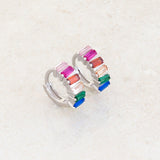 Rainbow Pride baguette huggie Earrings LGBT jewelry, silver