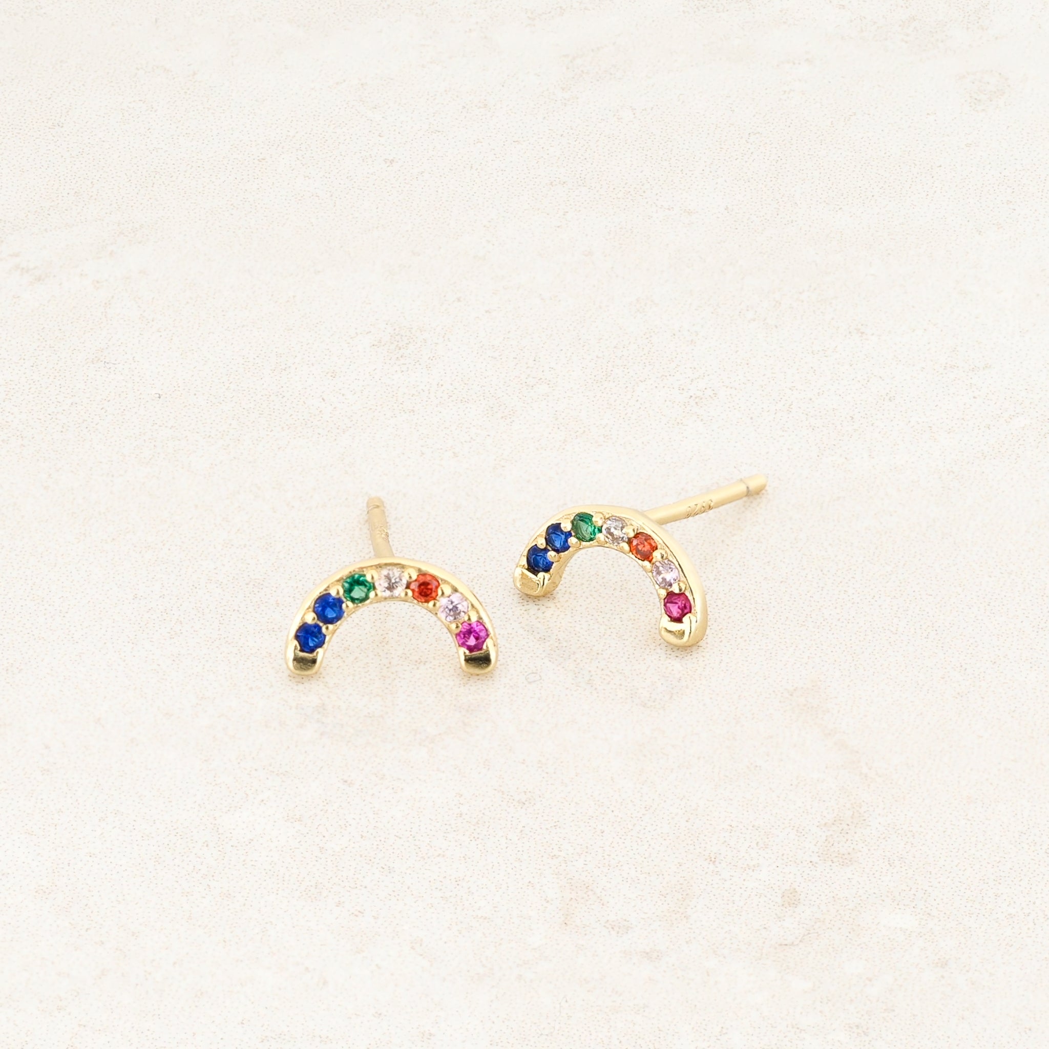 rainbow colour and rainbow shape earrings - pride jewellery collection -  gold