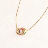 Rainbow Necklace featuring double ring elements and the colours of the rainbow LGBT pride flag, right