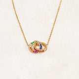 Rainbow Necklace featuring double ring elements and the colours of the rainbow LGBT pride flag, wide