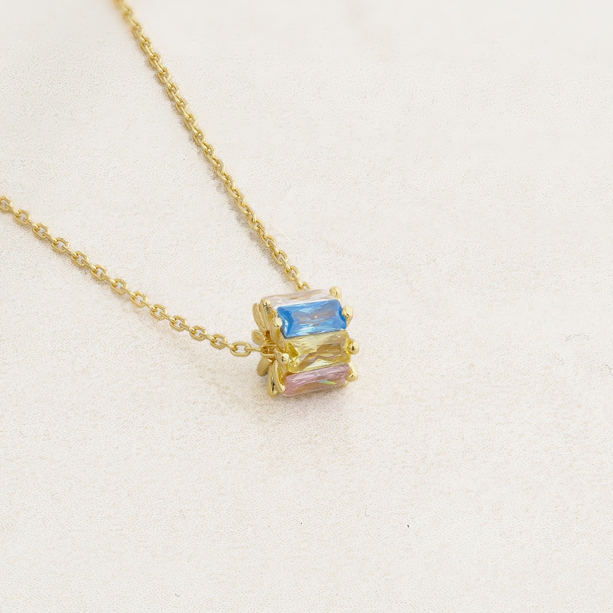 Pansexual revolve necklace featuring colours of the Pansexual flag, left