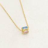 Pansexual revolve necklace featuring colours of the Pansexual flag, close