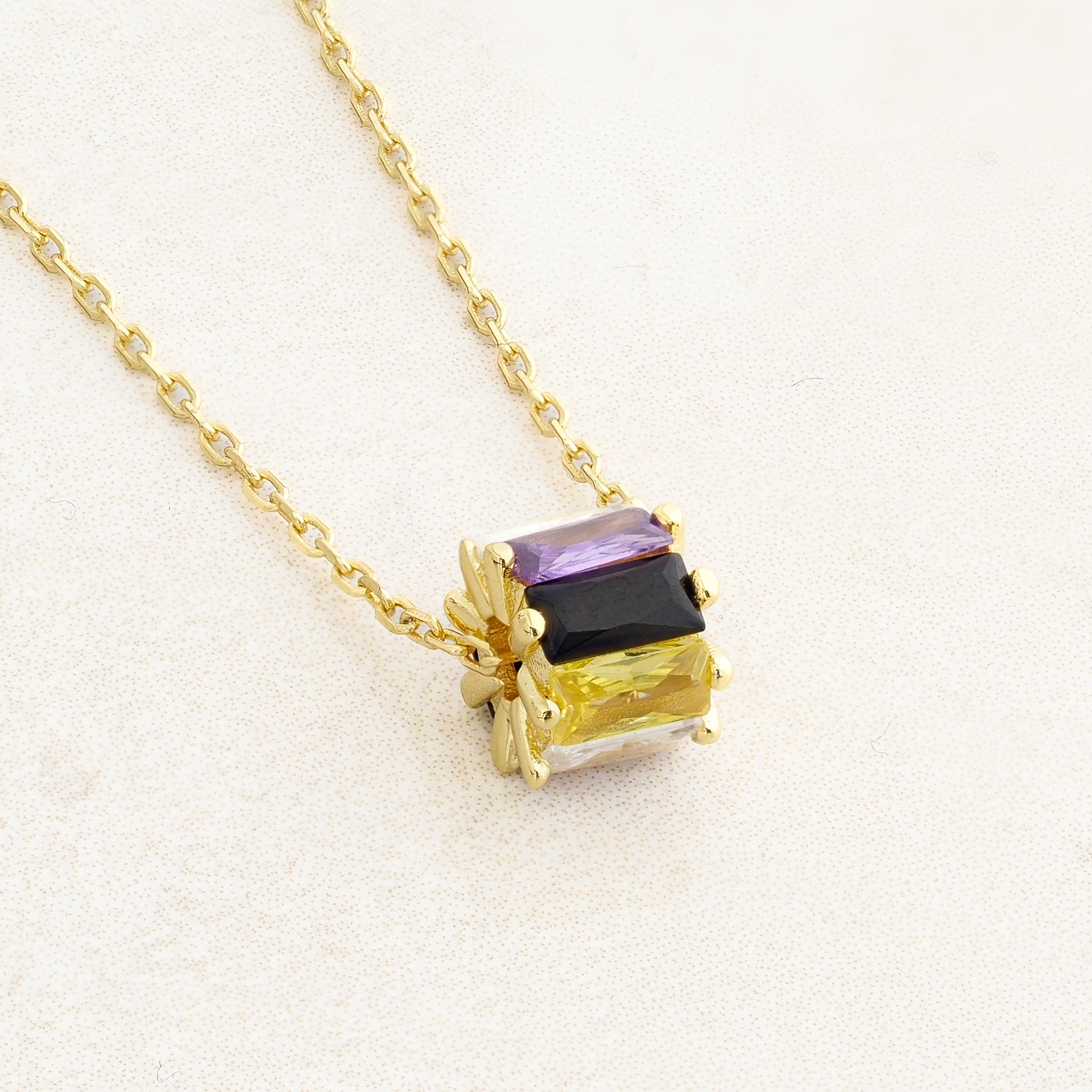 Non-Binary revolve necklace featuring colours of the Non-Binary flag, right close