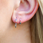 Rainbow Earrings, Huggie style, pride flag colours, MODEL