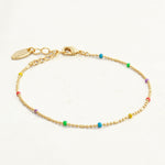 Rainbow gold bead bracelet pride jewelry, front