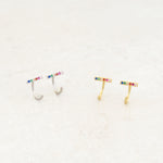 Rainbow Pride Huggie Earrings, Bar Design, gold and silver