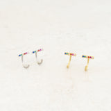 Rainbow Pride Huggie Earrings, Bar Design, gold and silver