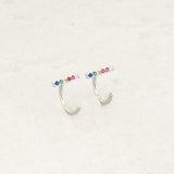Rainbow Pride Huggie Earrings, Bar Design, silver