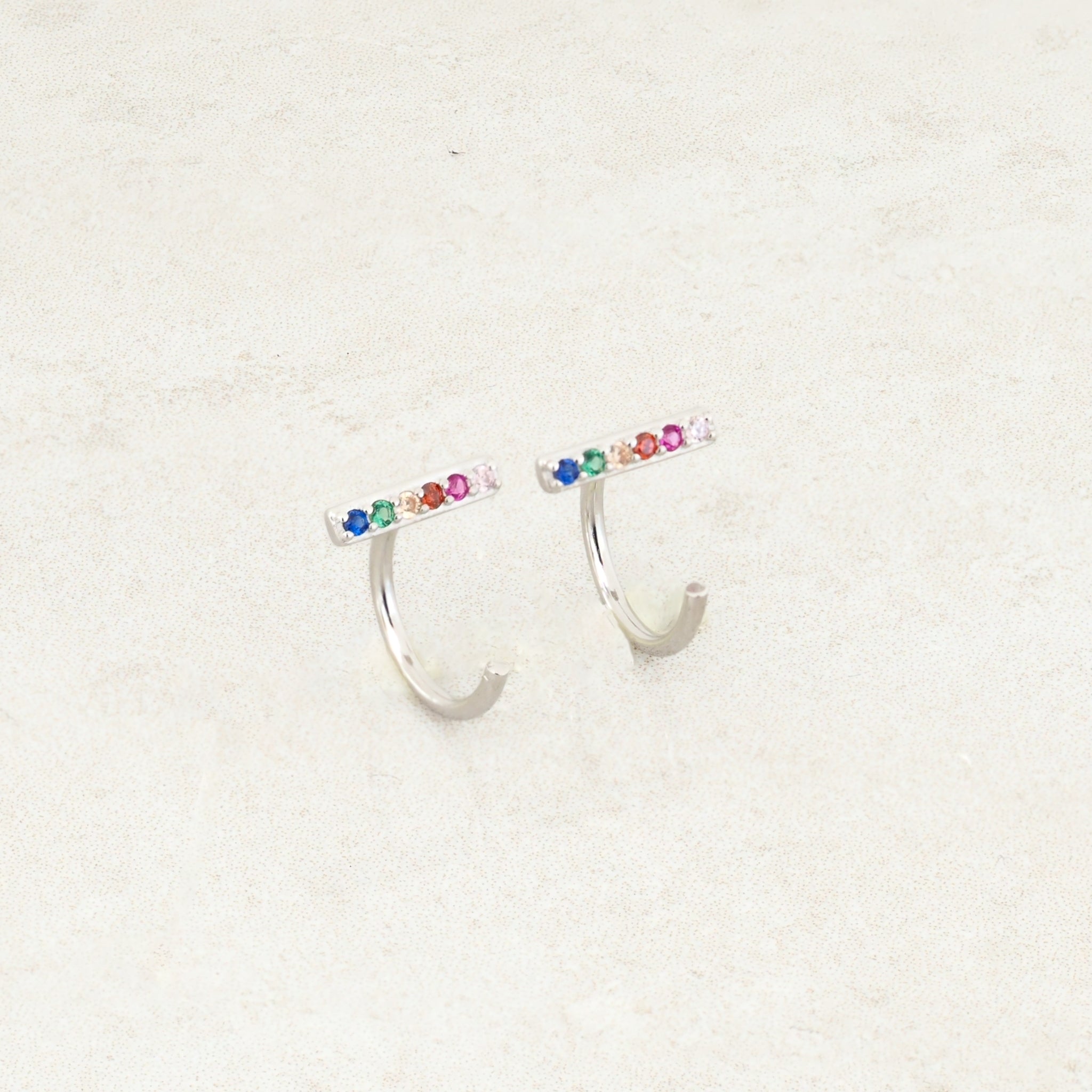 Rainbow Pride Huggie Earrings, Bar Design, silver