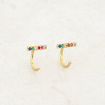 Rainbow Pride Huggie Earrings, Bar Design, gold