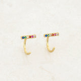 Rainbow Pride Huggie Earrings, Bar Design, gold