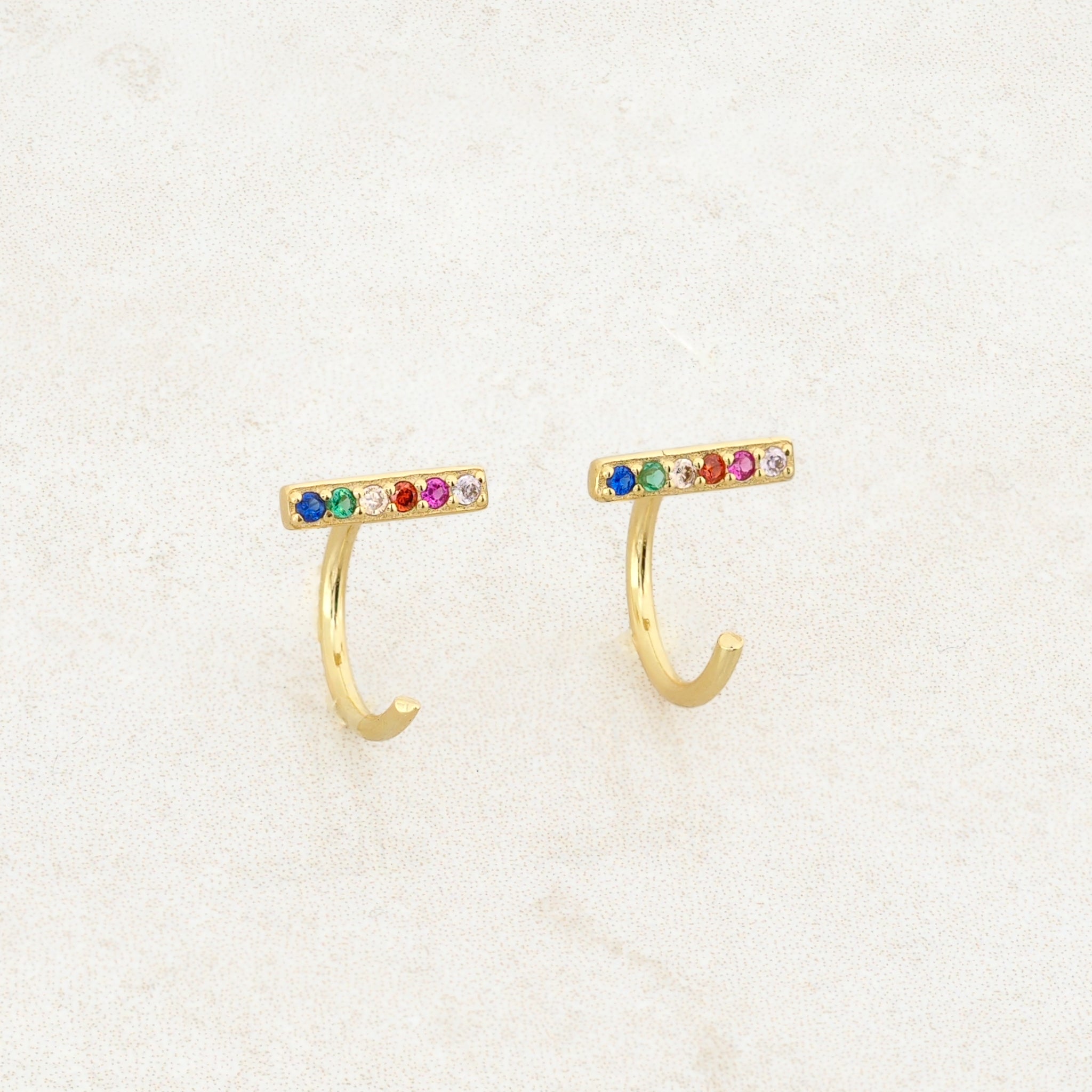 Rainbow Pride Huggie Earrings, Bar Design, gold