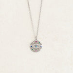 Evil eye and rainbow themed necklace as part of pride jewelry collection - front silver shot