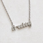 fruity pride LGBTQ queer necklace in pride jewellery collection, side silver