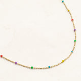 rainbow gold bead necklace pride jewelry, close up