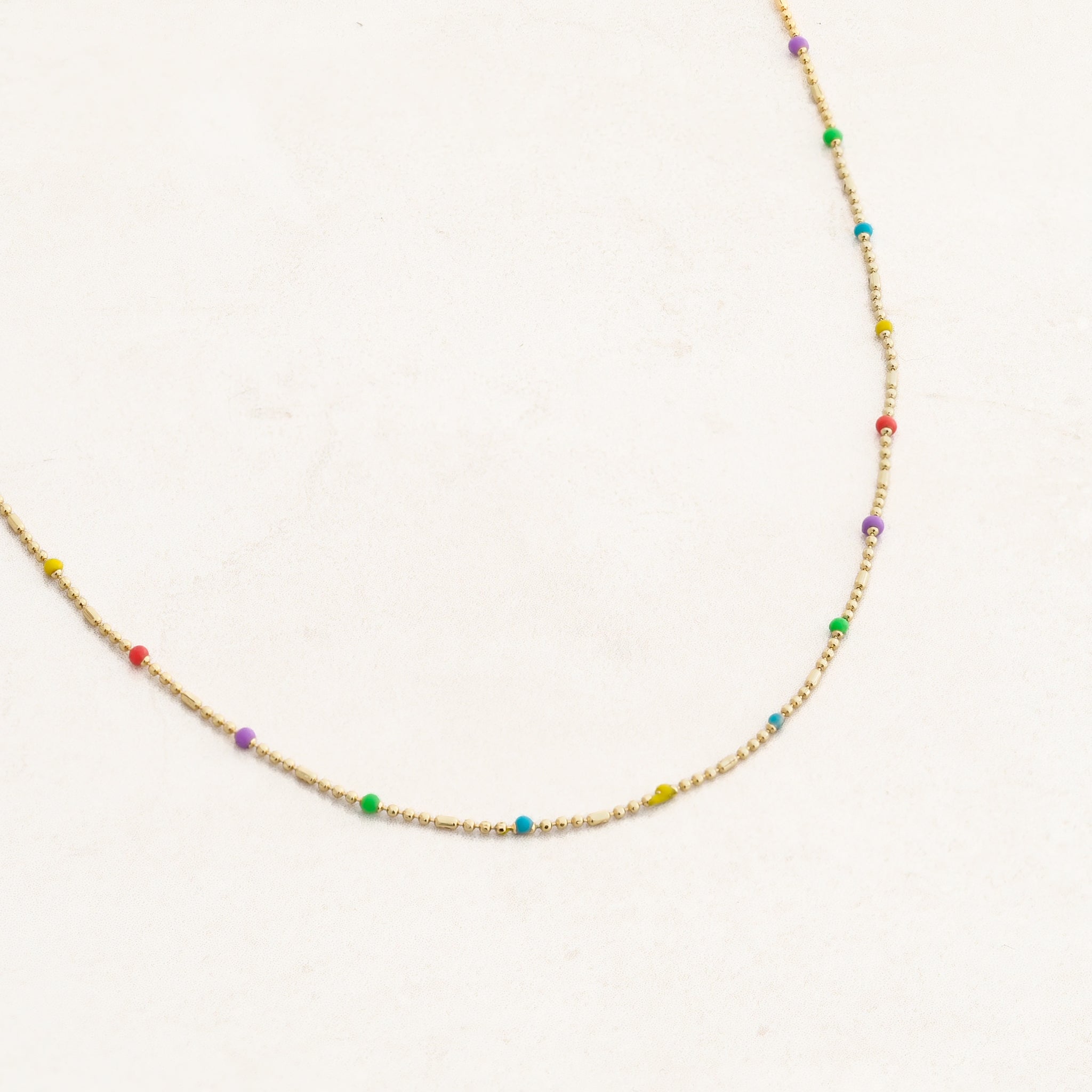 rainbow gold bead necklace pride jewelry, wide angle