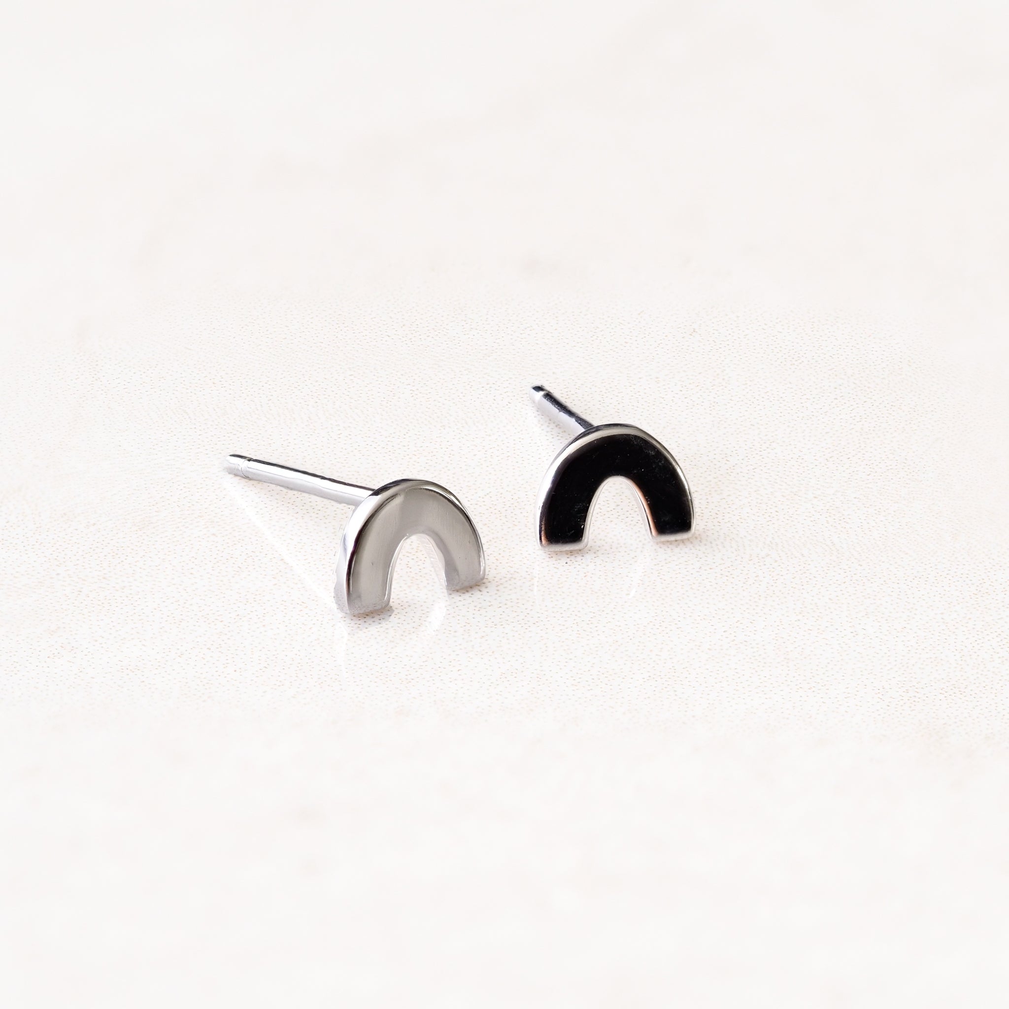 rainbow shape earrings, polished, silver