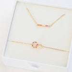 lesbian Jewellery set with lesbian bracelet and lesbian necklace featuring colours of lesbian flag - gold