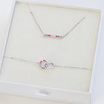transgender flag jewellery set with transgender necklace and transgender bracelet - silver