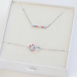transgender flag jewellery set with transgender necklace and transgender bracelet - silver