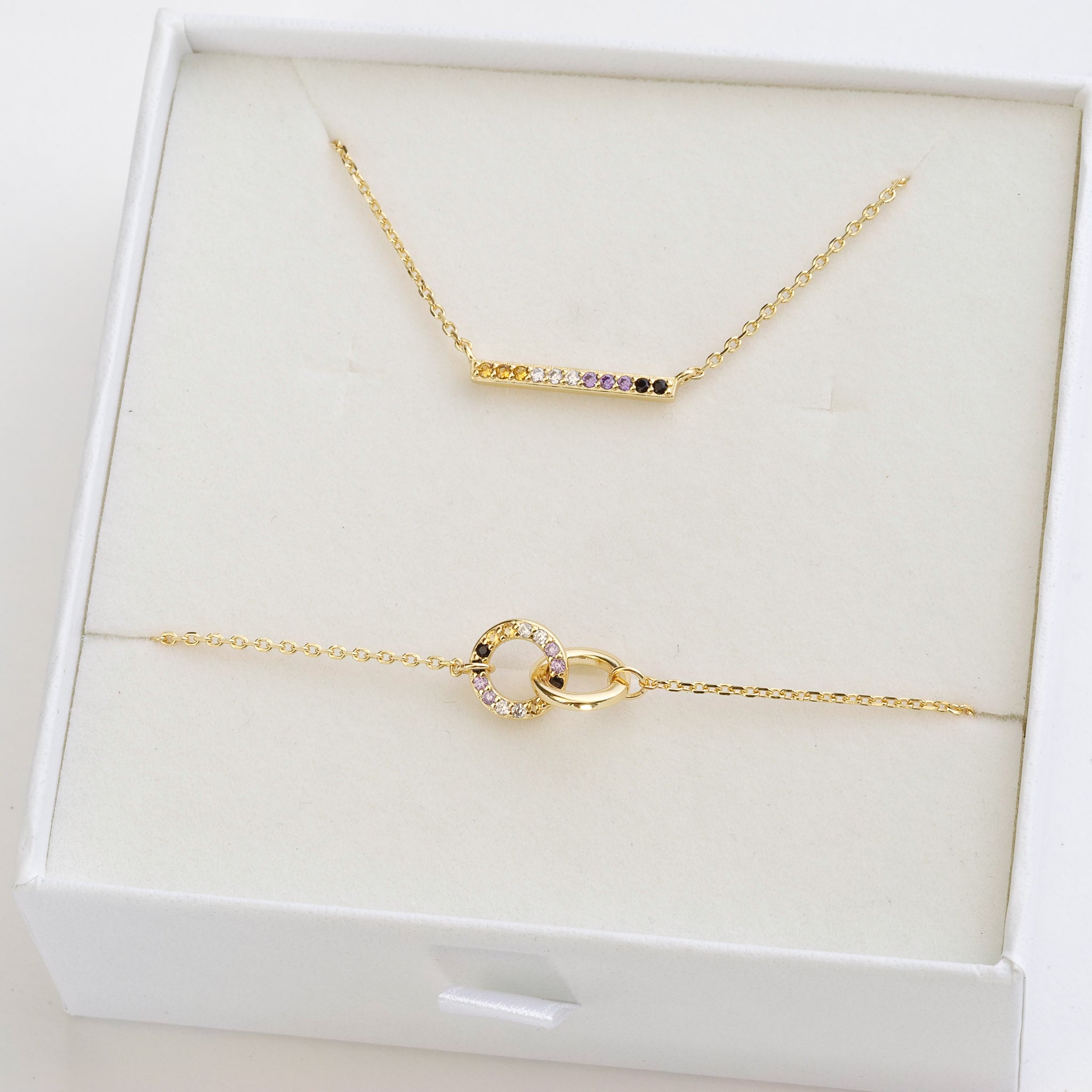 non-binary flag jewellery set with non-binary necklace and non-binary bracelet - gold