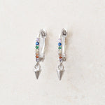Rainbow Earrings, Huggie style, pride flag colours, silver