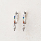 Rainbow Earrings, Huggie style, pride flag colours, silver