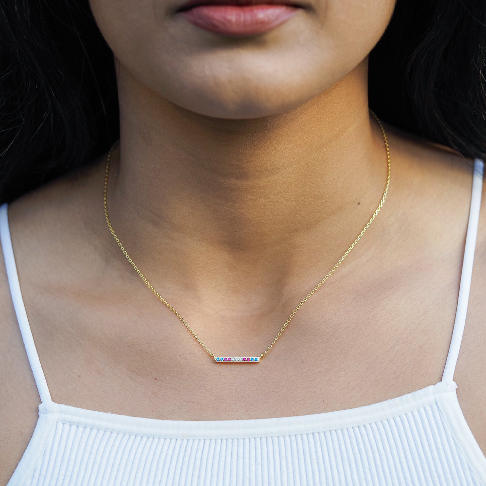 transgender flag jewellery set with transgender necklace and transgender bracelet - necklace model